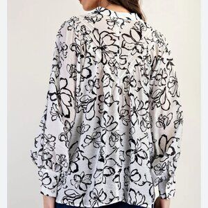 Maison Garrison Blouse White & Black Bubble Sleeve Top 100% Rayon Size XXL